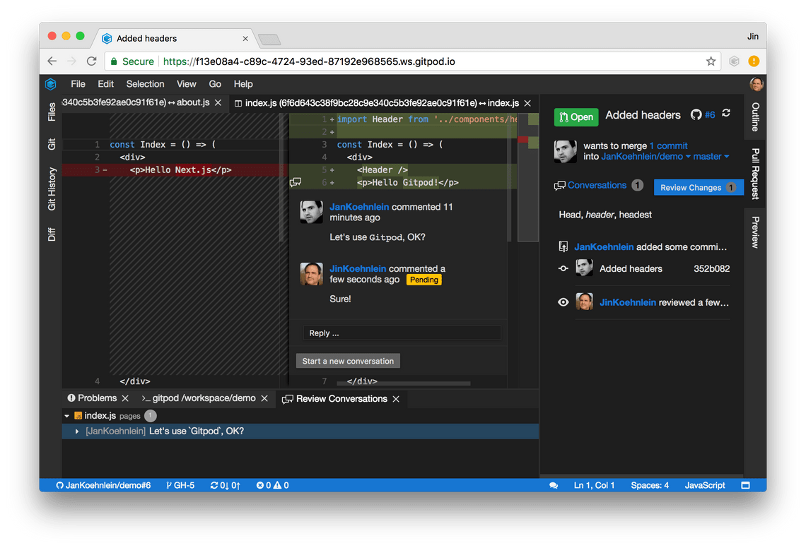 Gitpod Pull Request View