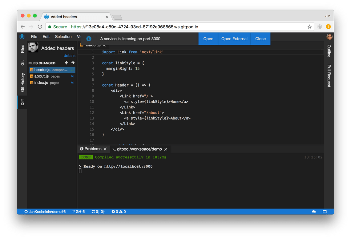 Gitpod Workspace started from a Pull Request