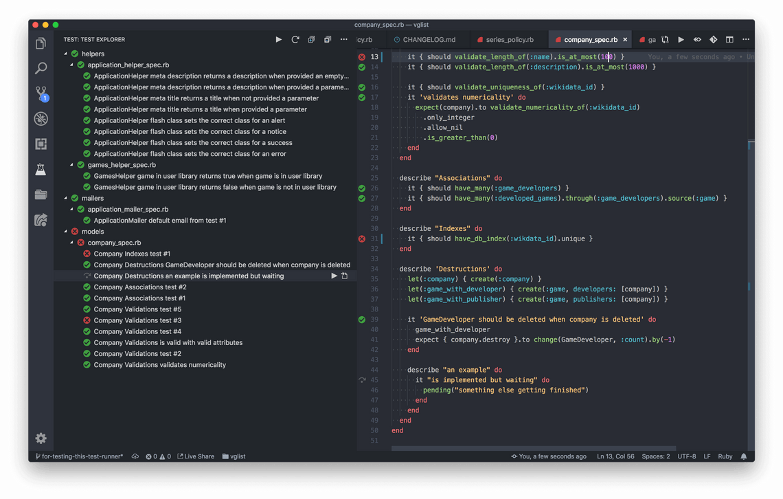 Ruby test explorer example