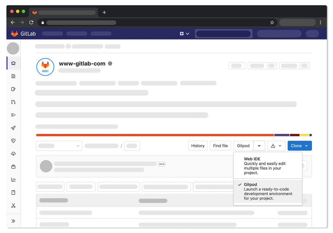 Gitpod button on GitLab project page