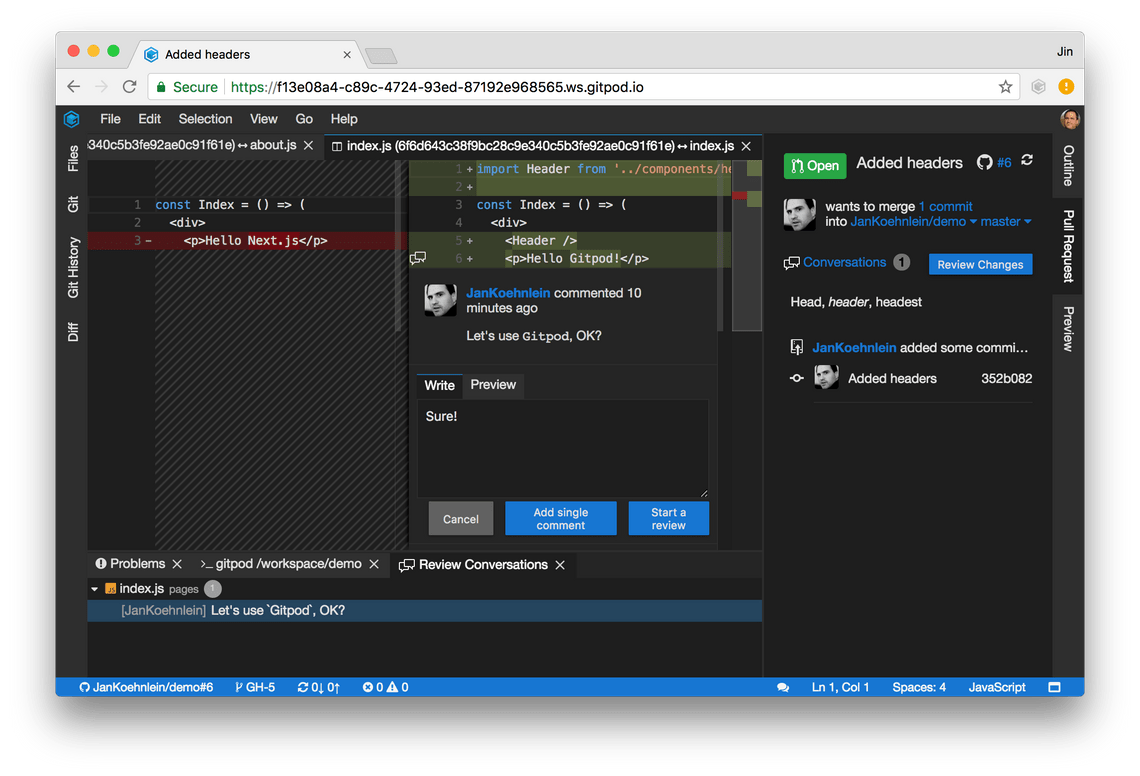 Gitpod Pull Request Conversation View